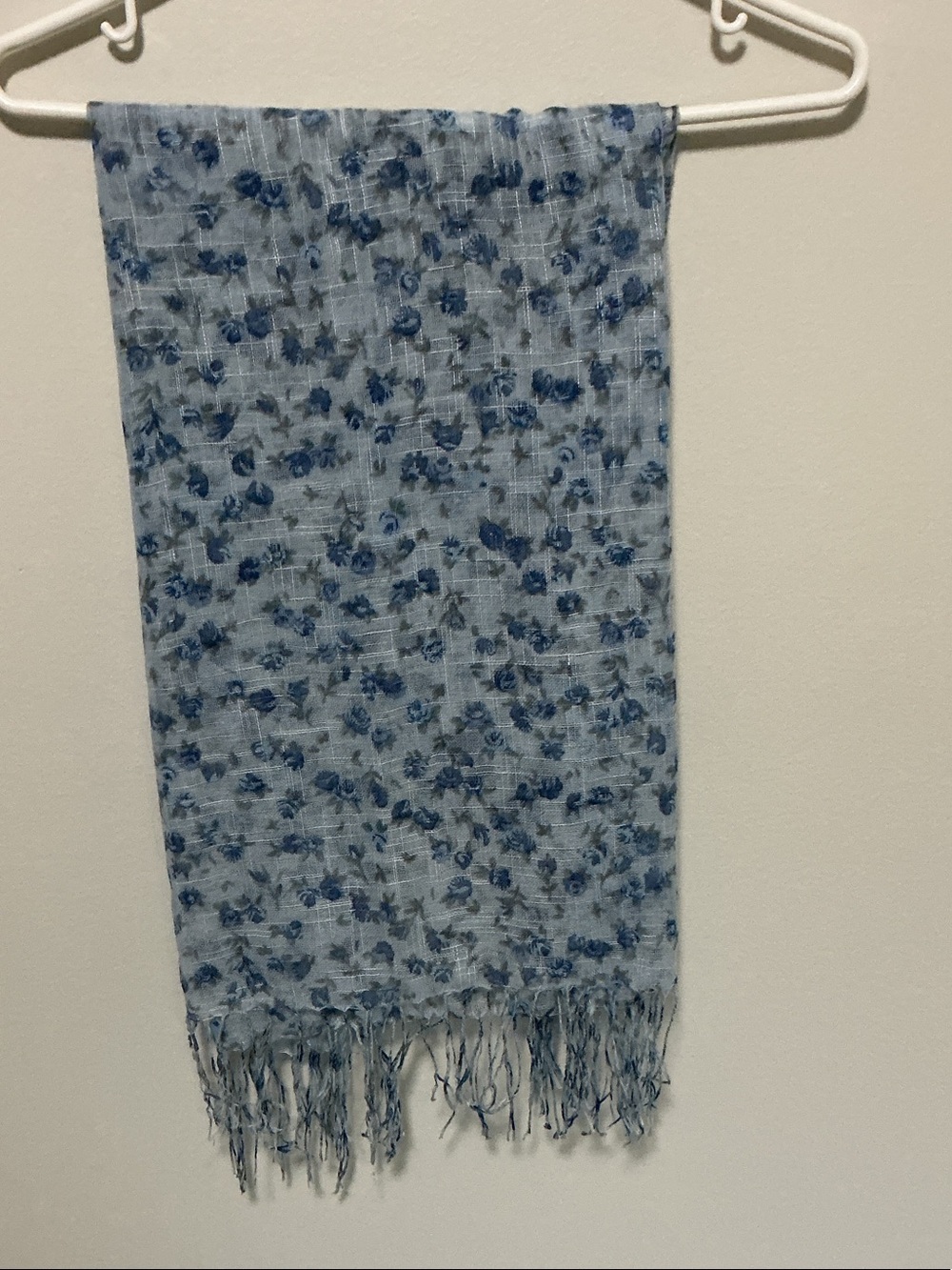 Light Blue Floral Fringe Scarf
